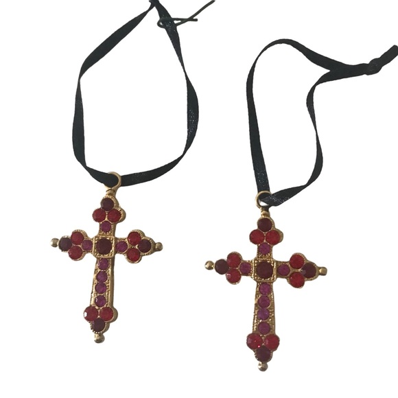 Gemstone / Gold Cross Pendants - set of 2 - Picture 2 of 7